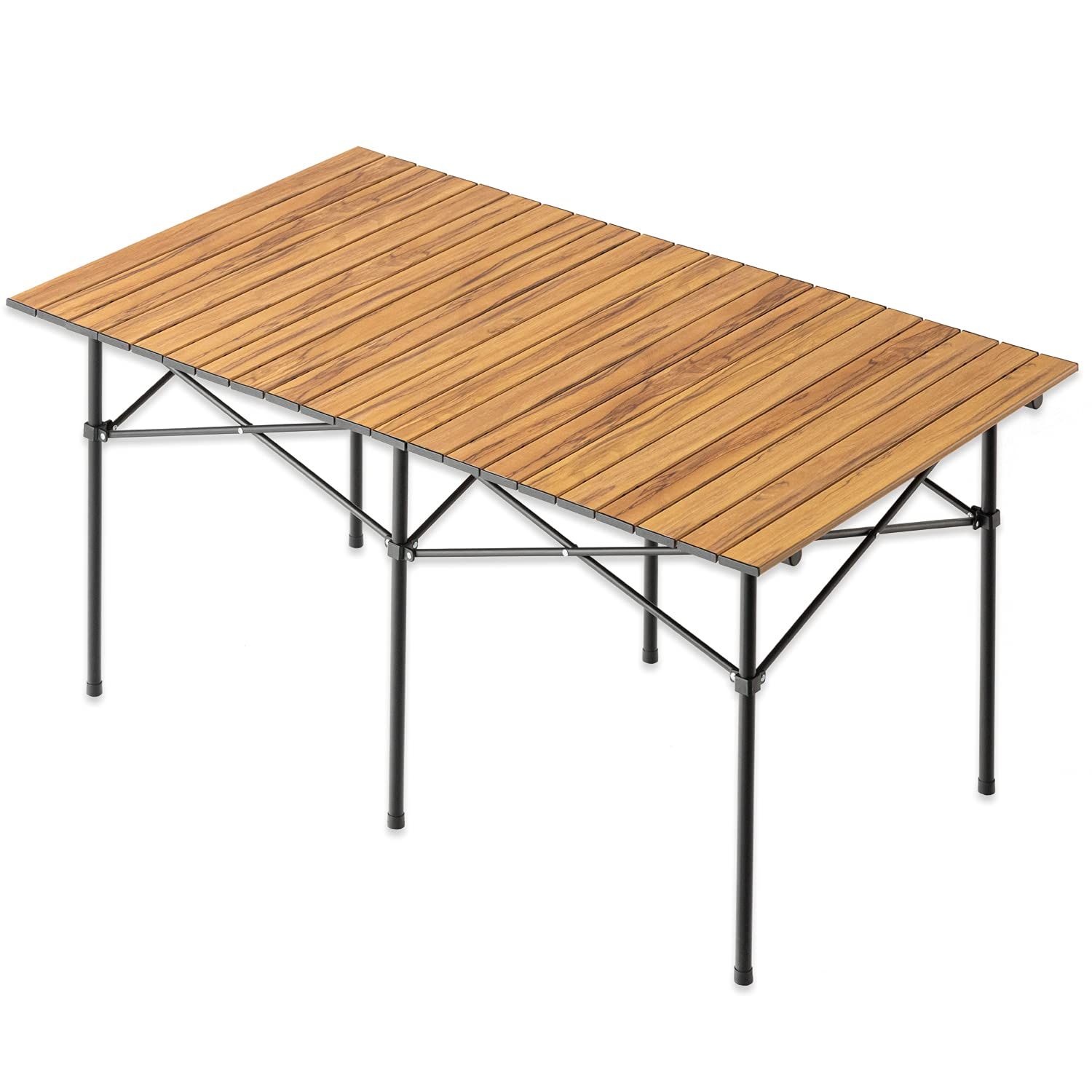 ENDLESS-BASE アウトドア テーブル キャンプ ロールトップ式 幅120×70cm 2段階 高さ調節 木目調 スチール 軽量 収納ケース付 コンパクト バーベキュー ナチュラル 44400105 10(81505)送料無料