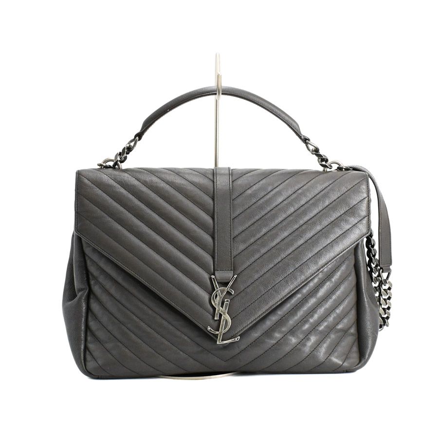 SAINT LAURENT カレッジ Vステッチ ショルダーバッグ グレー SAINT 