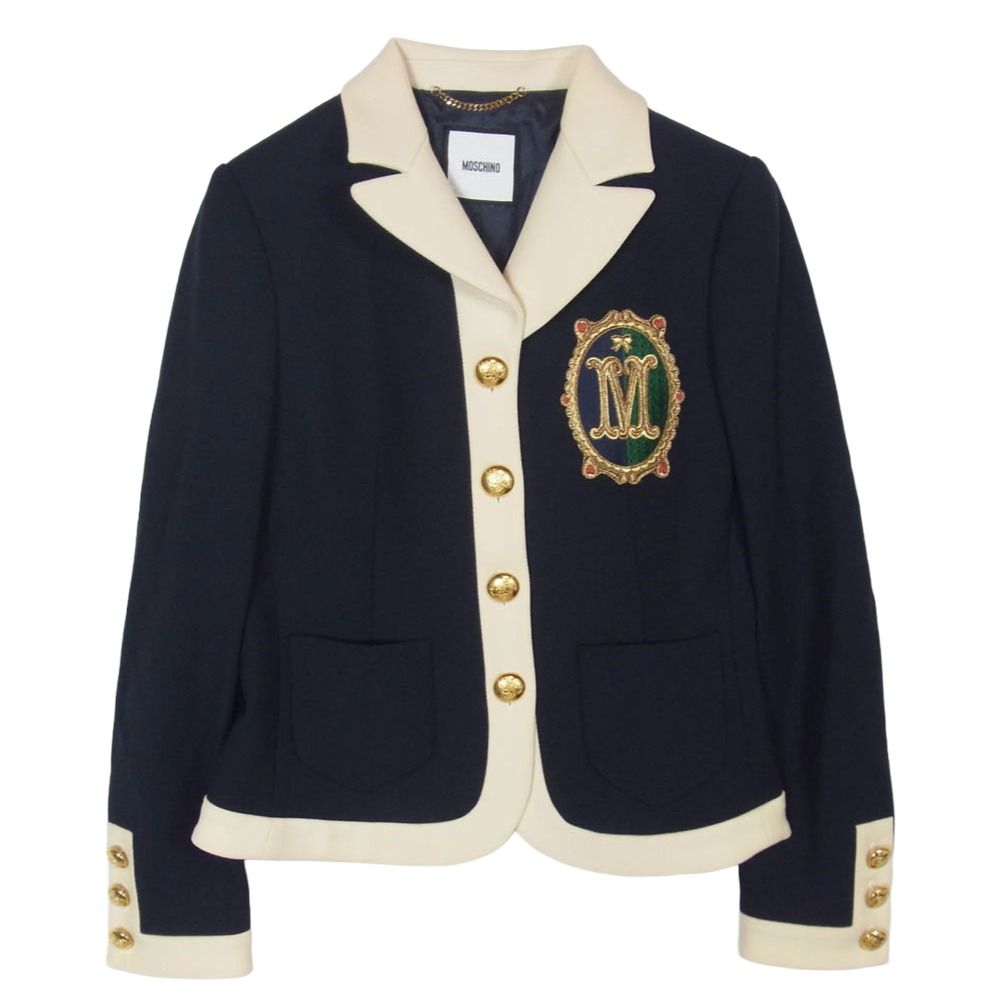 【MOSCHINO】モスキーノ　テーラードジャケット US4 MOSCHINO モスキーノ テーラード ワッペン ブレザー ジャケット ダーク
