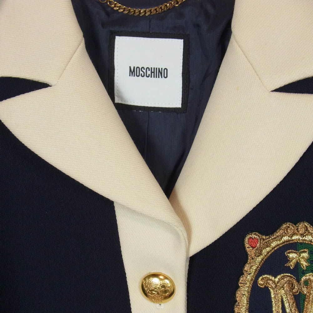 【MOSCHINO】モスキーノ　テーラードジャケット US4 MOSCHINO モスキーノ テーラード ワッペン ブレザー ジャケット ダーク