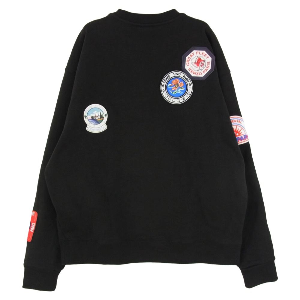 KENZO ケンゾー FD65SW0944ME トラベル パッチ ワッペン クルーネック スウェットシャツ トレーナー ブラック系 XL【中古】 KENZO ケンゾー FD65SW0944ME トラベル パッチ ワッペン クルーネック