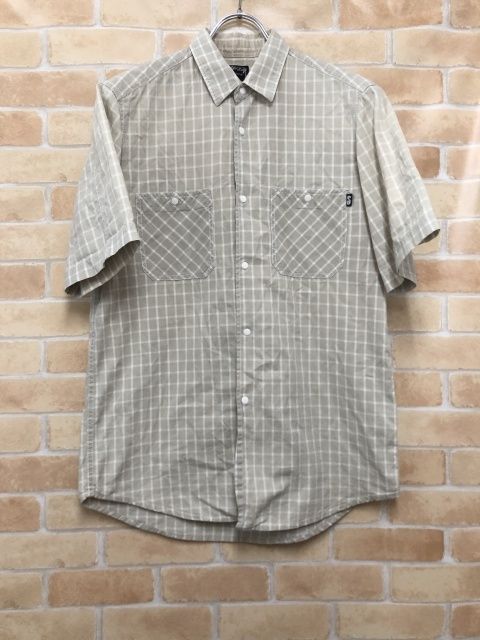 【中古】 Stussy ステューシー 半袖チェックシャツ スナップボタン ベージュ M 111456455