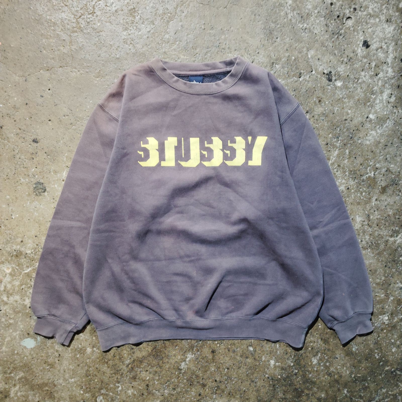 00s OLD STUSSYスウェットスタジャン フロッキーロゴ スカルワッペン STUSSY 00s 3Dロゴプリントスウェット フロッキープリント