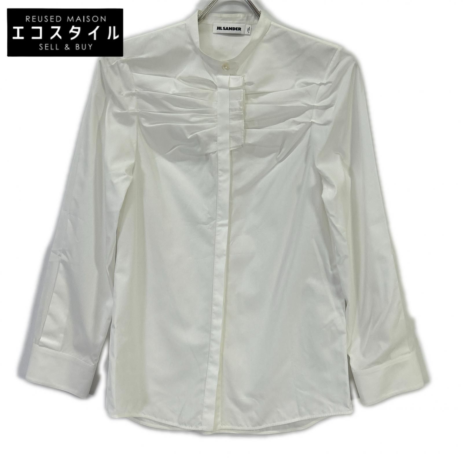 JILSANDER　ジルサンダー　18年 ホワイト JSCN601806 プリーツデザイン バンドカラーシャツ　34