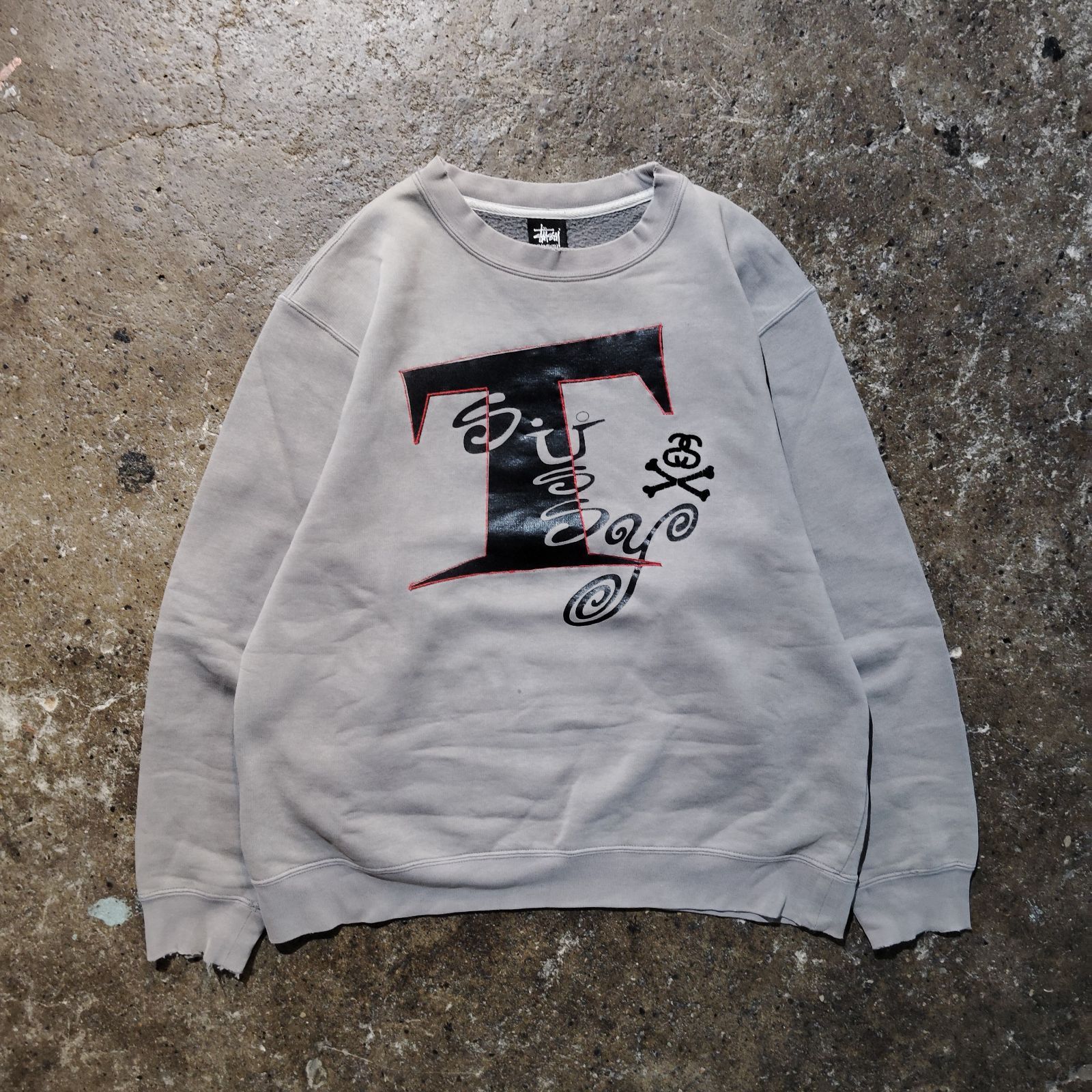 STUSSY 00s ショーンフォントプリントスウェット フロッキープリント