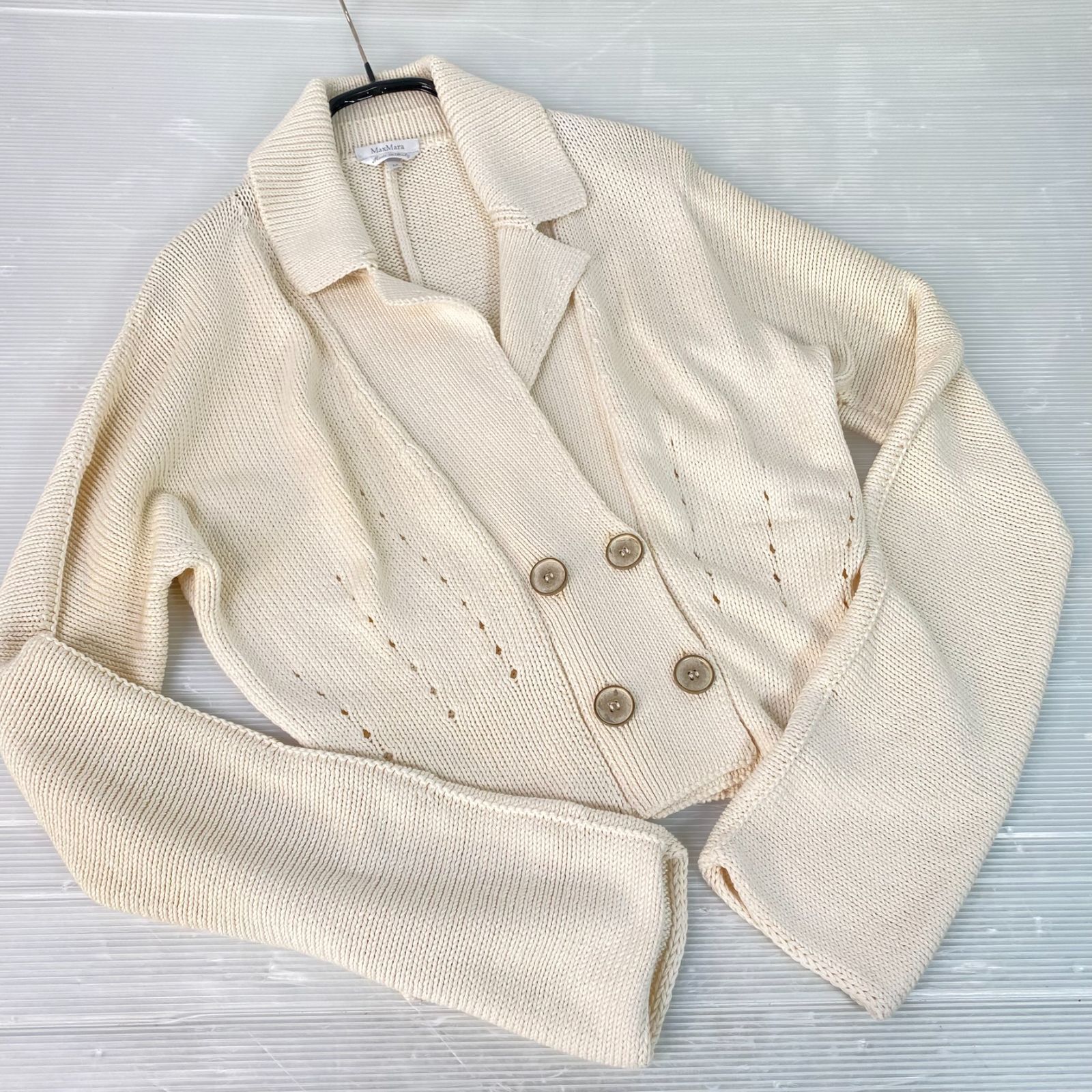 hamond.kumi.0610様 Max MaraカーディガンM白タグウール混 Max Mara 白タグ シルク混 コットンカーディガン ダブル メタルボタン