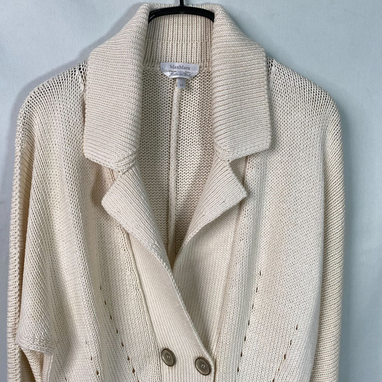 Max Mara 白タグ シルク混 コットンカーディガン ダブル メタルボタン