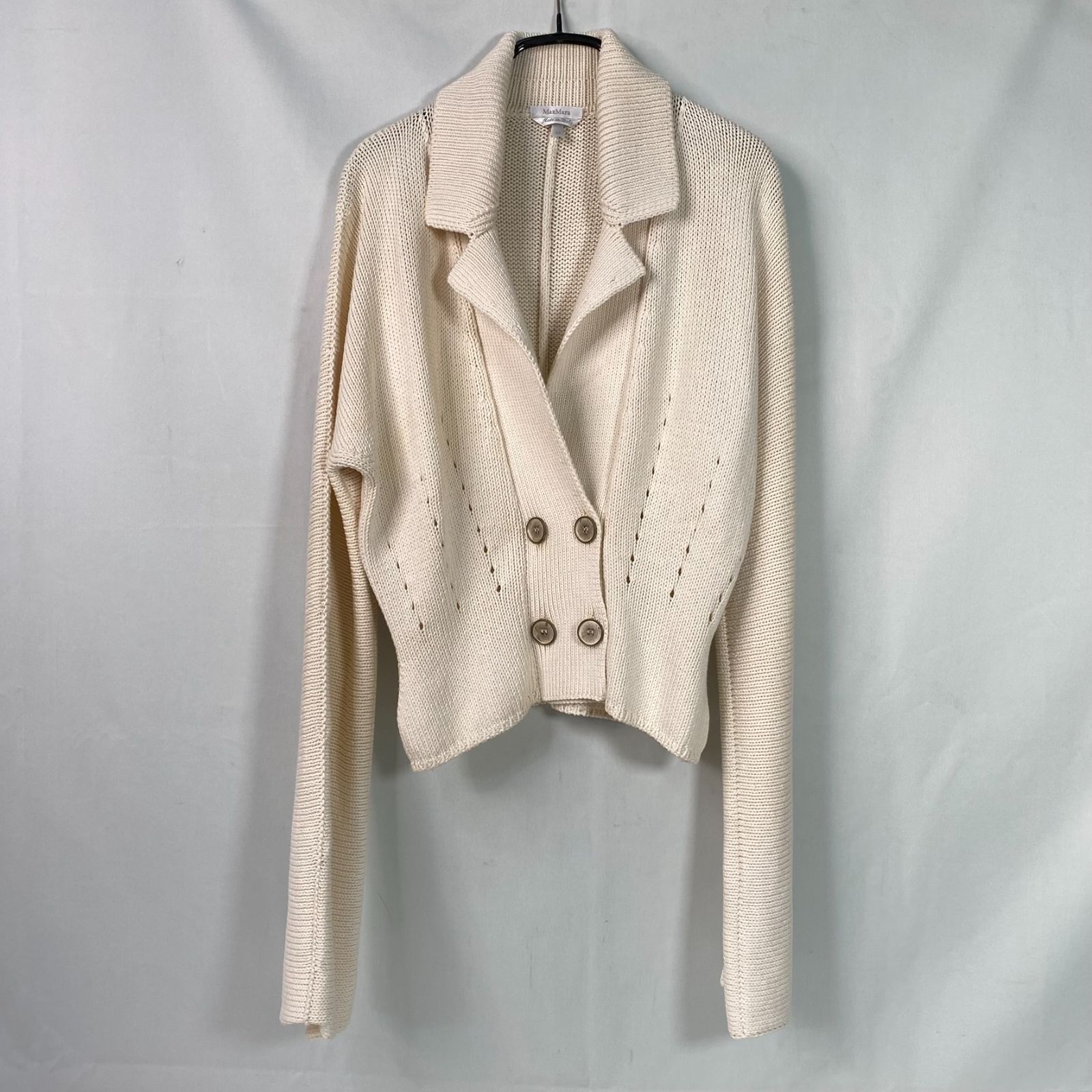 hamond.kumi.0610様 Max MaraカーディガンM白タグウール混 Max Mara 白タグ シルク混 コットンカーディガン ダブル メタルボタン