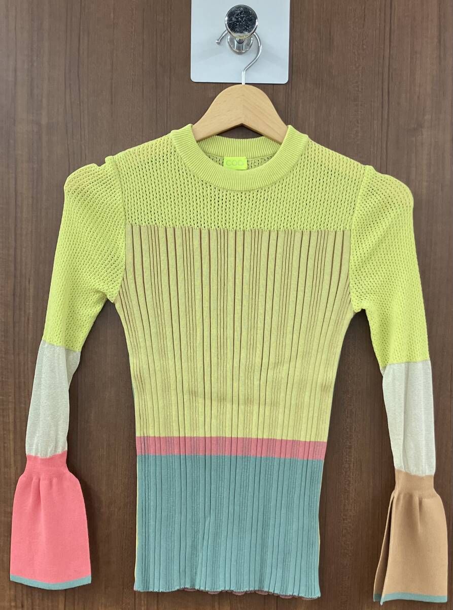 COQ KANAKO KAJIHARA/リブニットトップス/サイズ01/COQ-24SS-CM-02/CACTUS COLOR BLOCK RIB KNIT TOPS