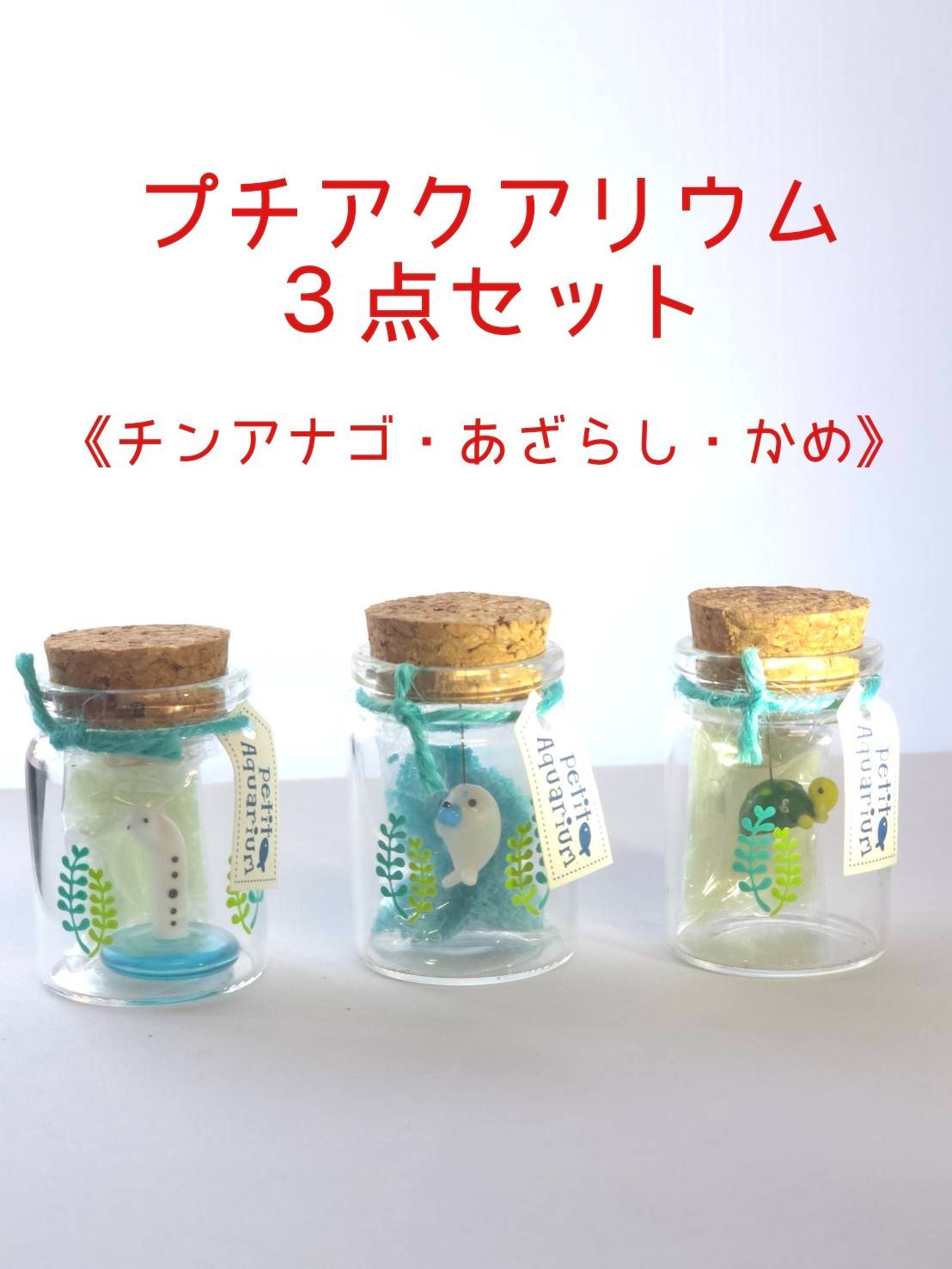 ガラス細工 プチアクアリウム 3点セット《チンアナゴ・あざらし・かめ