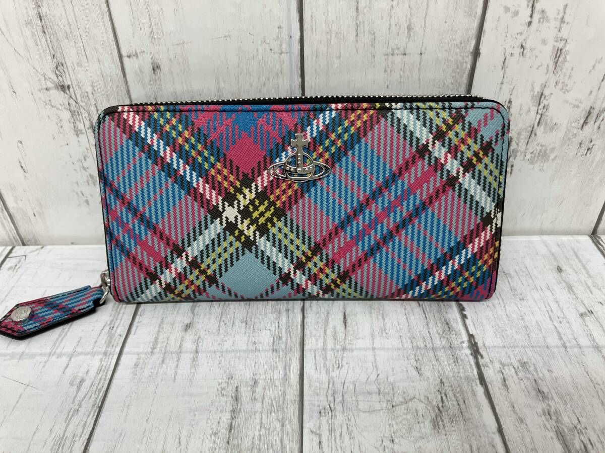 VIVIENNE WESTWOOD/ヴィヴィアンウエストウッド／長財布／ラウンドファスナー／チェック柄／ピンク／ブルー