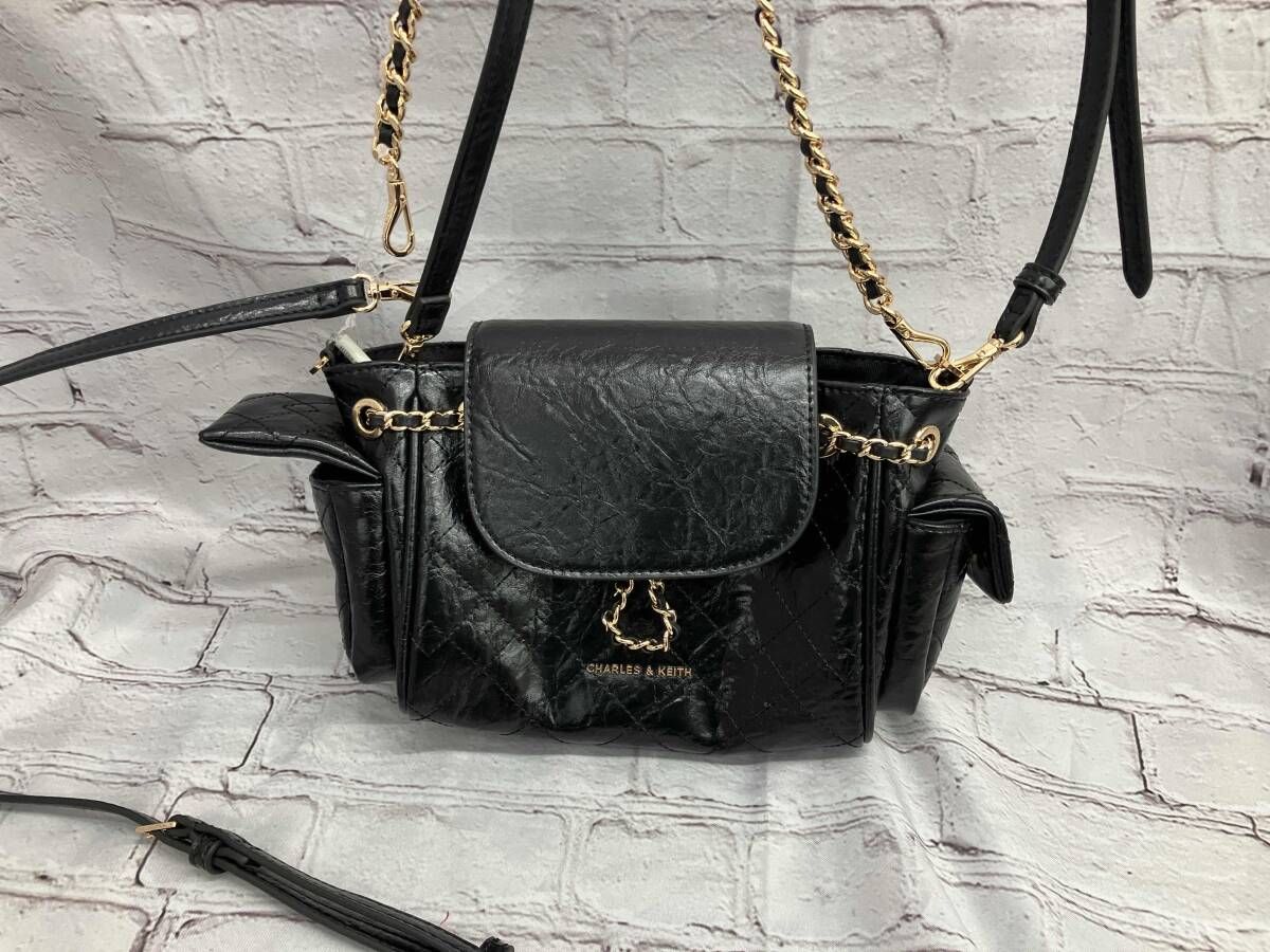 レディース CHARLES & KEITH duo 2wayブラック ショルダーバッグ