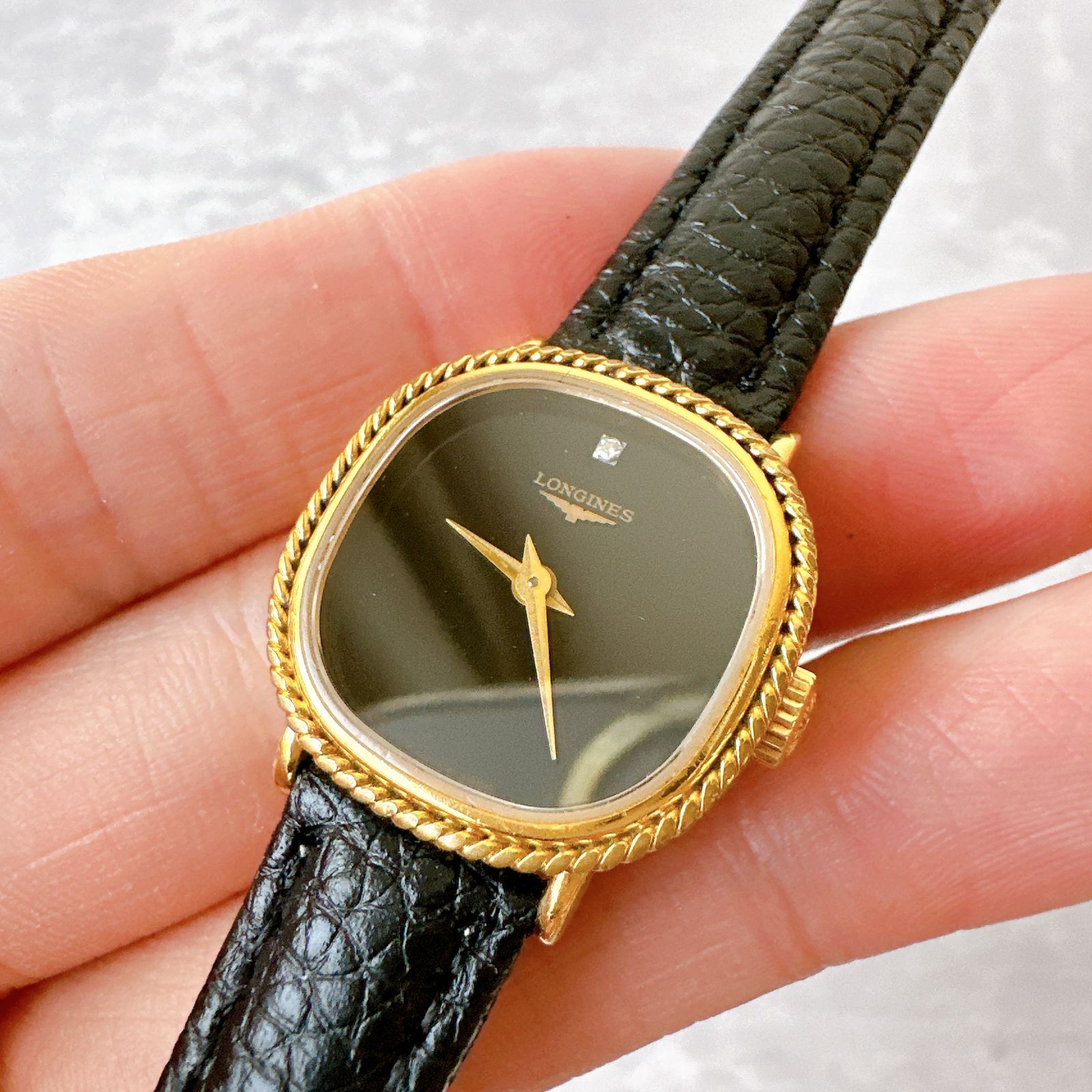 LONGINES ロンジン 手巻き レディース ブラック文字盤 ゴールドケース