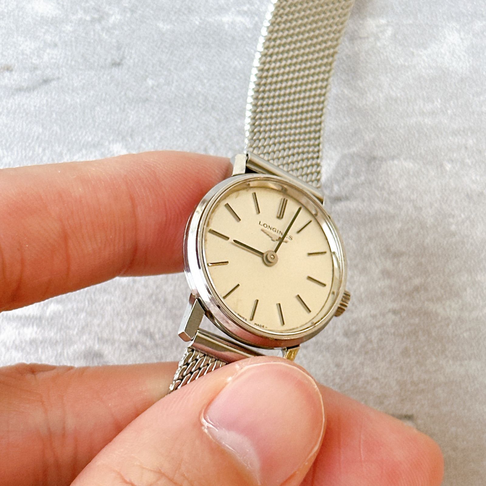 LONGINES ロンジン 手巻き レディース シルバー文字盤 純正メッシュ