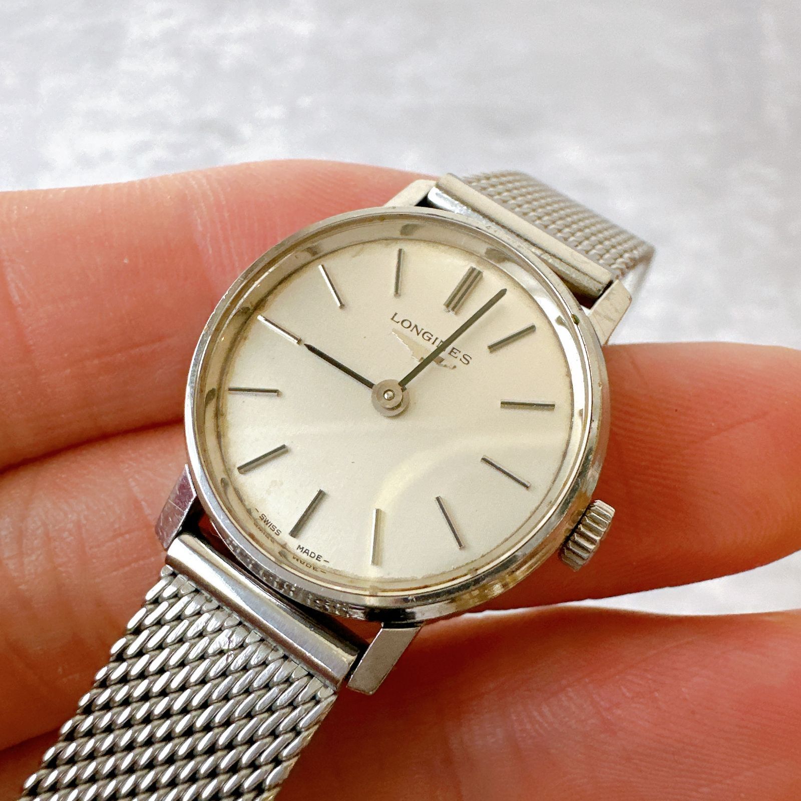 美品 ロンジン LONGINES ヴィンテージ メッシュブレス 腕時計 H397 LONGINES ロンジン 手巻き レディース シルバー文字盤 純正メッシュ