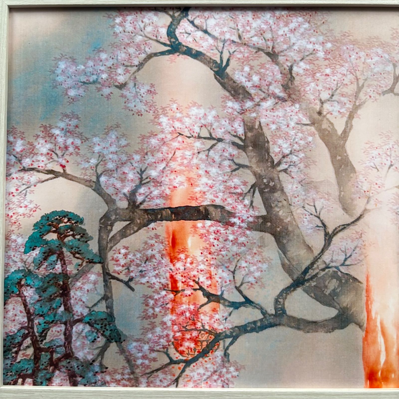横山大観 春の朝 春朝 A4額付き 複製画 山桜 旭日 松 日本画 名画