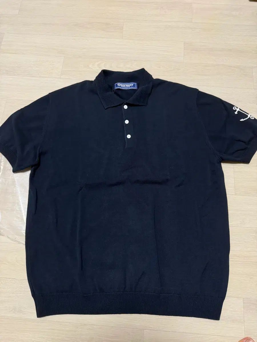 XL Guernsey Woollens(ガンジーウーレンズ) コットン 半袖 カラーTシャツ ニット - ネイビー