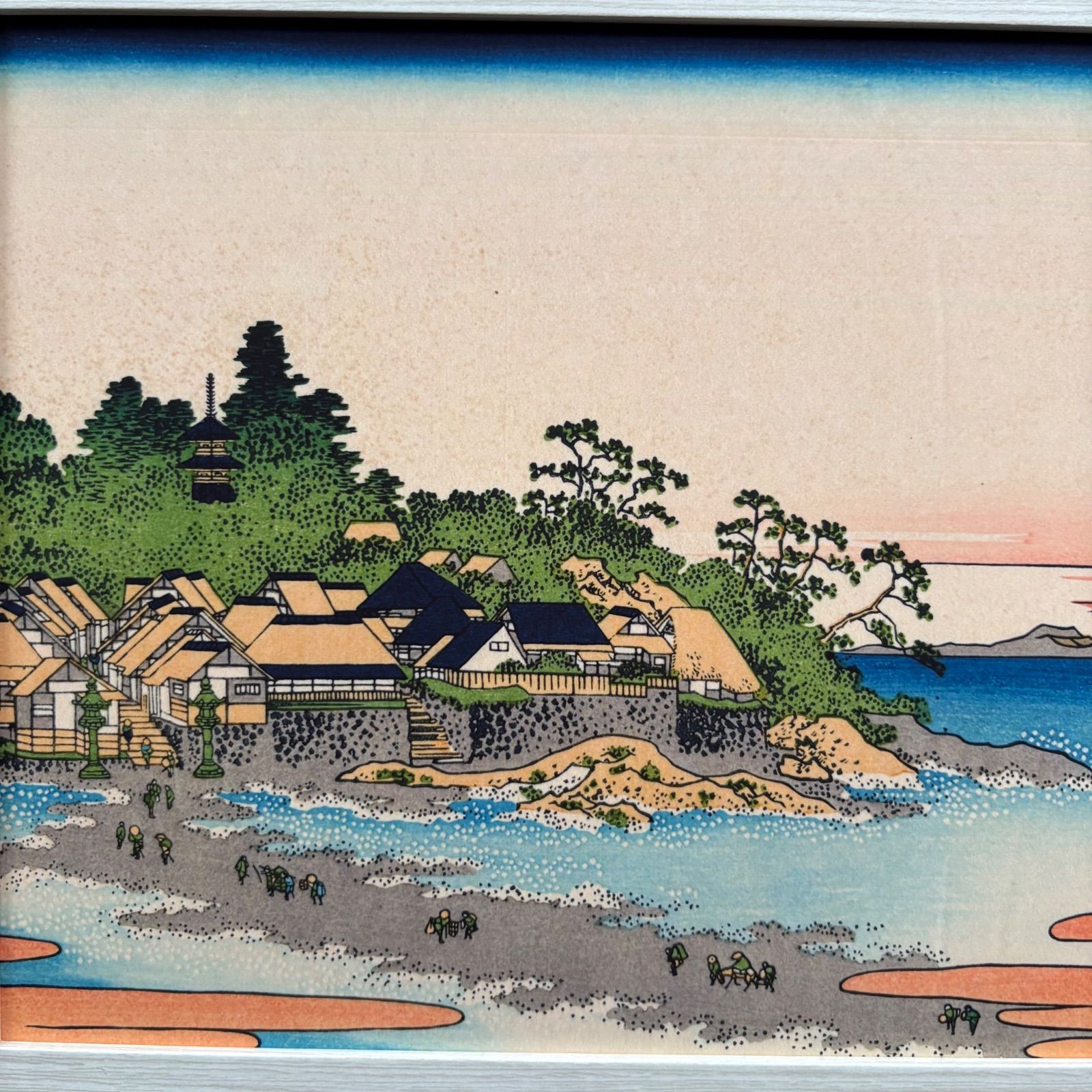 葛飾北斎 富嶽三十六景 第28番 相州江の島 A4額付き 浮世絵 複製画