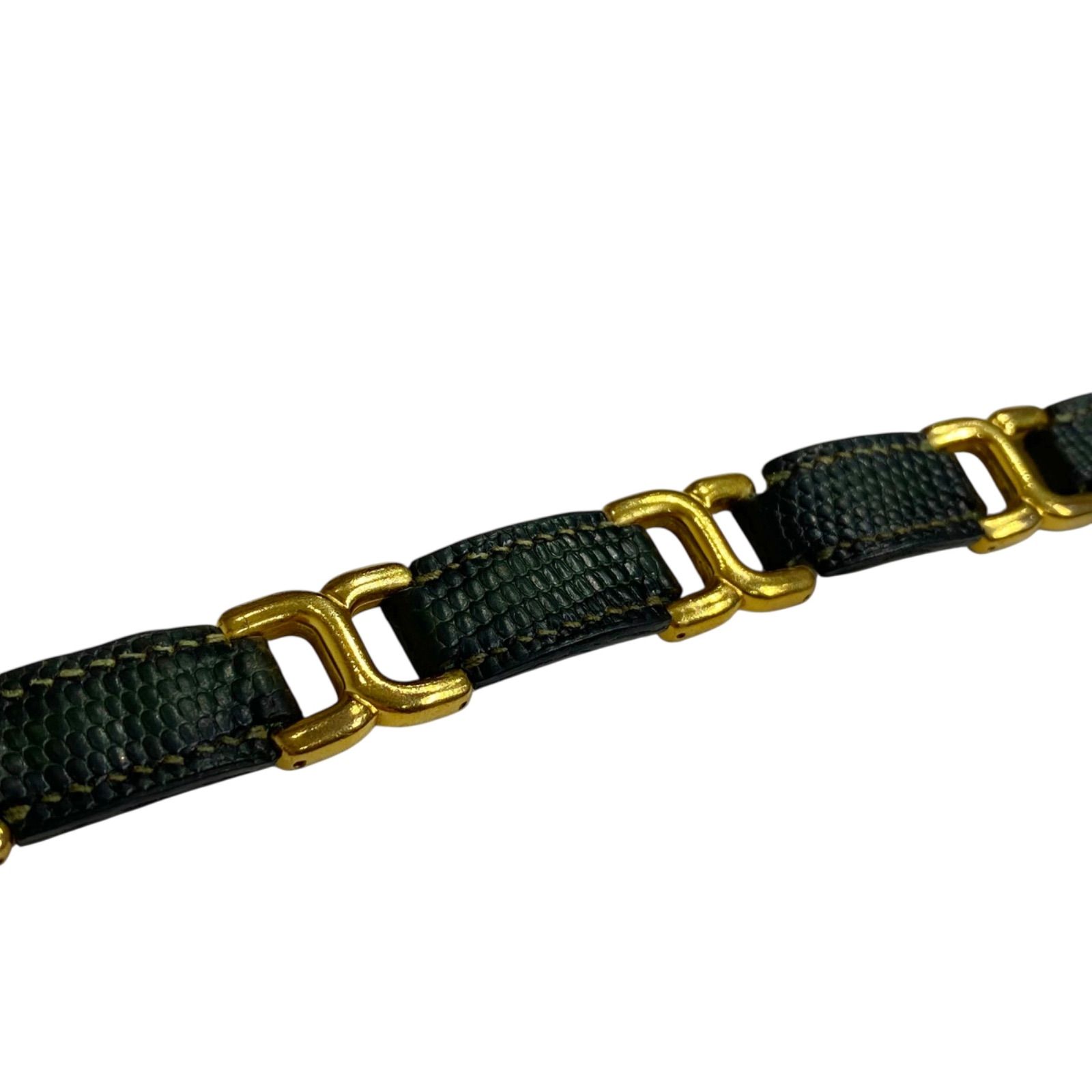 エルメス リザードレザー Hモチーフブレスレット ダークグリーン×ゴールド HERMES VINTAGE AC0285