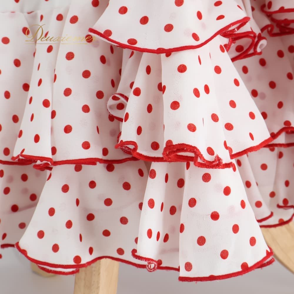 フラメンコ 衣装 ファルダ スカート ホワイト系 レッド系 白 赤