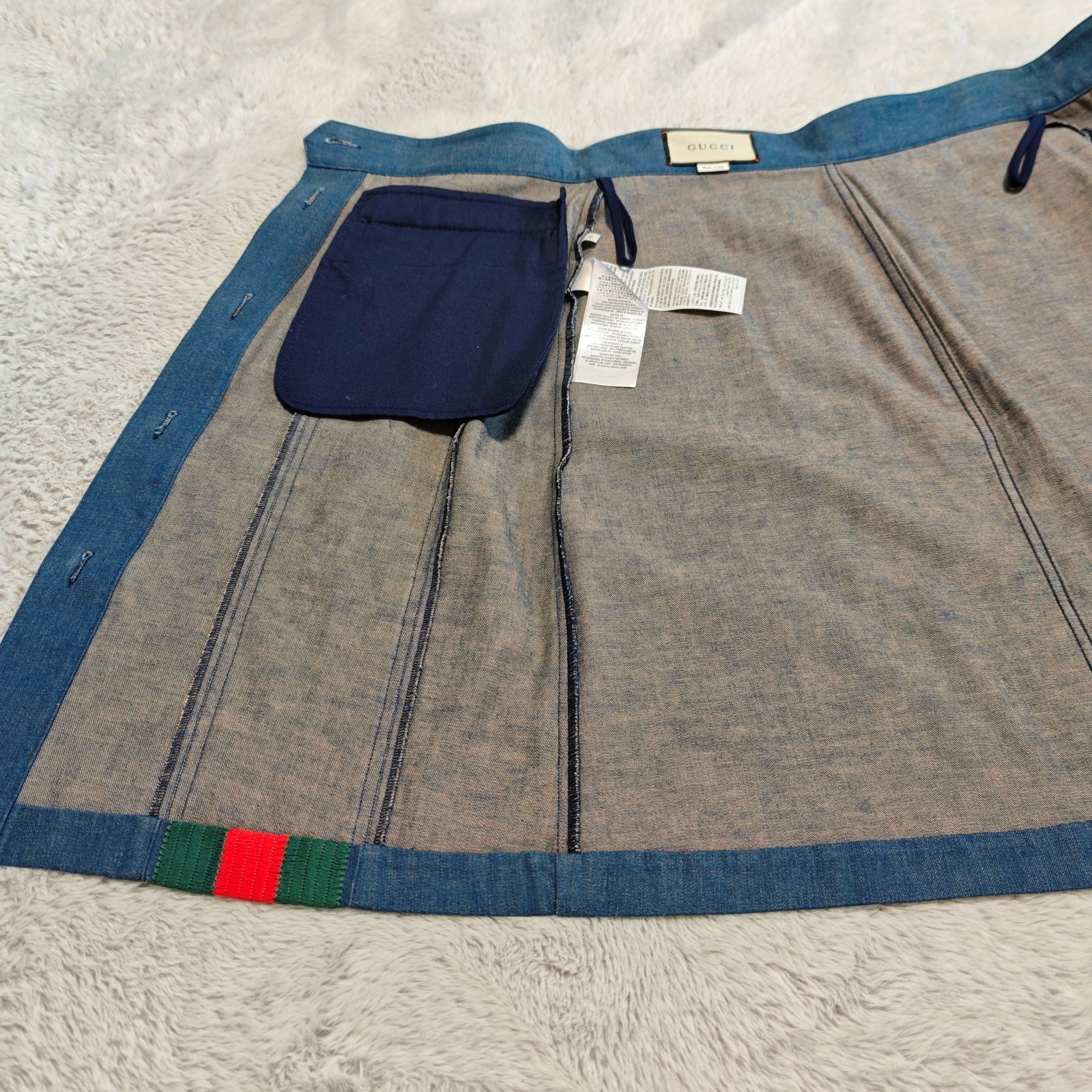 GUCCI グッチ デニムスカート ひざ丈 シェリーライン ウェブストライプ