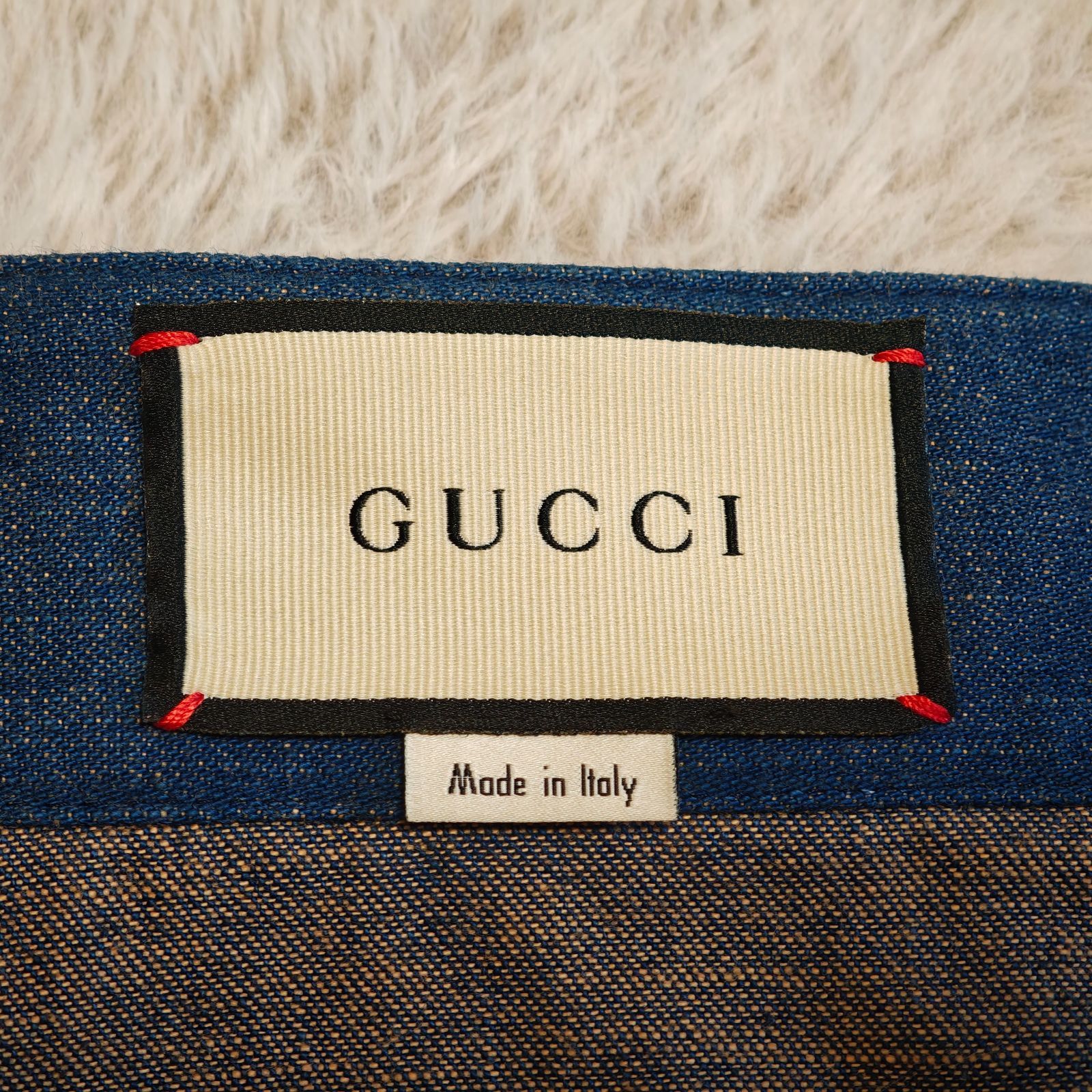 GUCCI グッチ デニムスカート ひざ丈 シェリーライン ウェブストライプ
