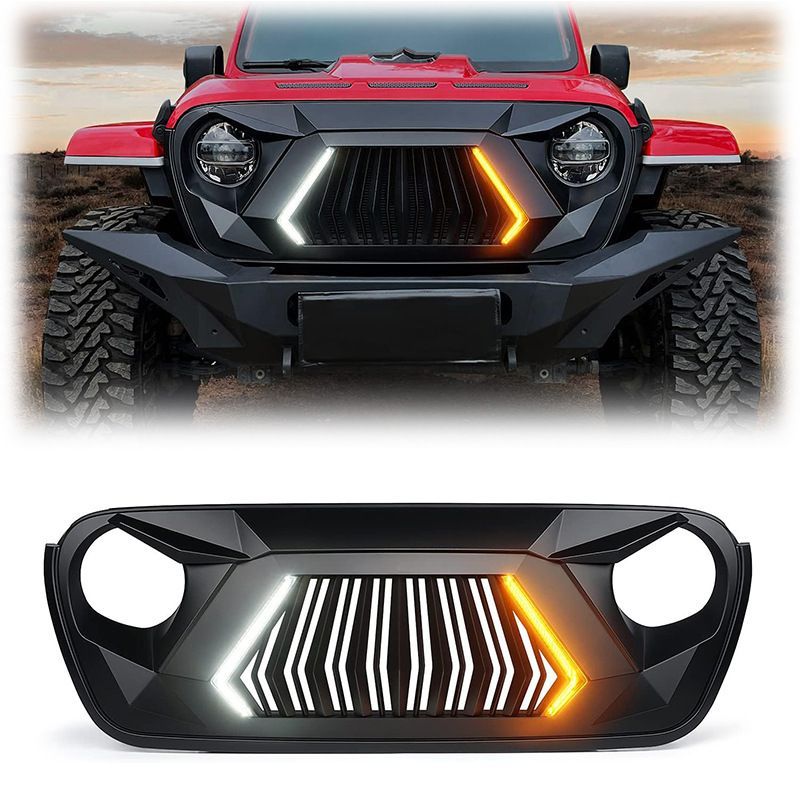 ジープ Jeep ラングラー Wrangler JL 2018～2023年 フロントグリル ライト付き ABS製 画像色 車両前面アクセント 外装ドレスアップ 40,299円