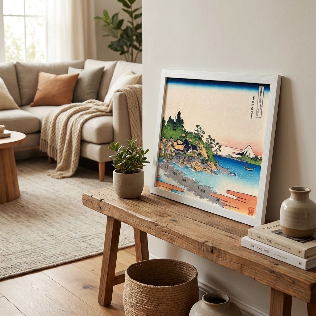 葛飾北斎 富嶽三十六景 第28番 相州江の島 A4額付き 浮世絵 複製画