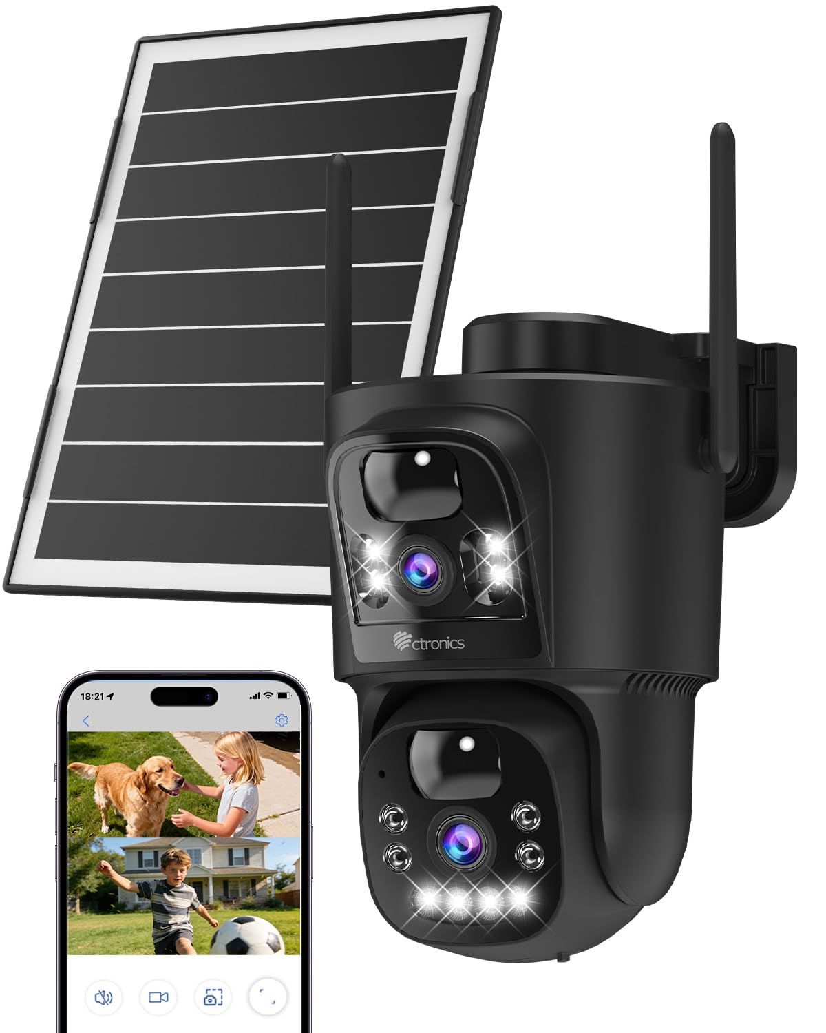 【2026同時二画面・5GWiFi】Ctronics 防犯カメラ 屋外 ソーラー 8W高効率太陽光パネル10400mAhバッテリー充電 デュアルレンズ スマホ/PC対応 PIR人形検知 25mカラー暗視 監視カメラ 屋外 ソーラー 電源/工事 a09b18c9