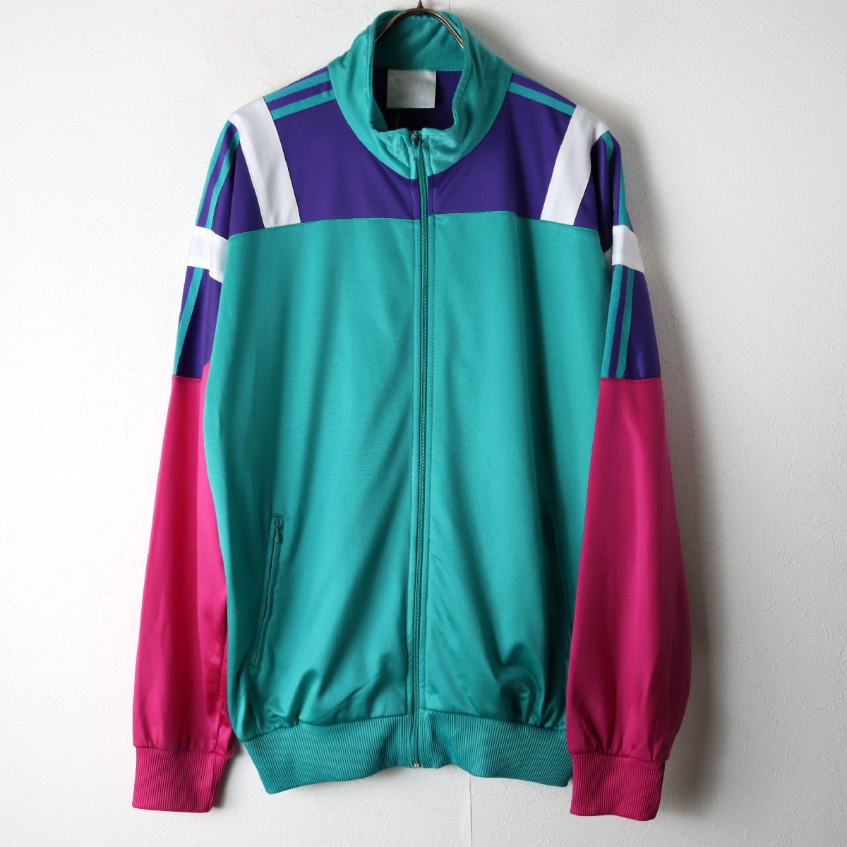 マレーシア製 80's adidas アディダス トラックジャケット ジャージ グリーン パープル ピンク USA L/ 古着 ヴィンテージ