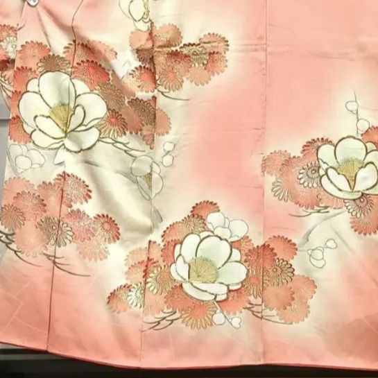 豪華振袖 5点 セット 駒刺繍 ピンク 白 黄色 枝花文 地紋お越し 金彩