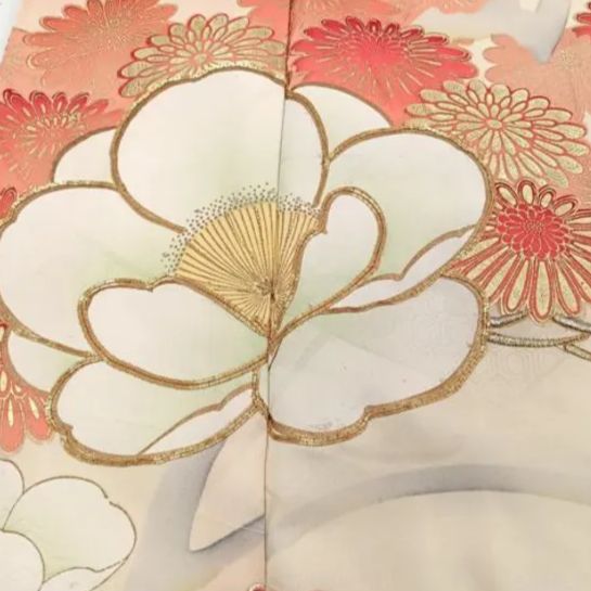 豪華振袖 5点 セット 駒刺繍 ピンク 白 黄色 枝花文 地紋お越し 金彩
