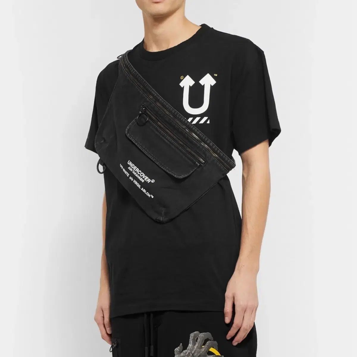 オフホワイト x UNDERCOVER アンダーカバー デニム ヒップバッグ ブラック