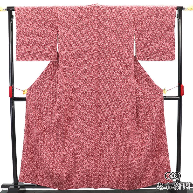 小紋 袷 レディース 正絹 赤茶色 花柄 小花 かわいい 上品 身丈162cm 裄丈69.5cm お稽古 お出かけ 街歩き M～Lサイズ相当 送料無料 即日発送