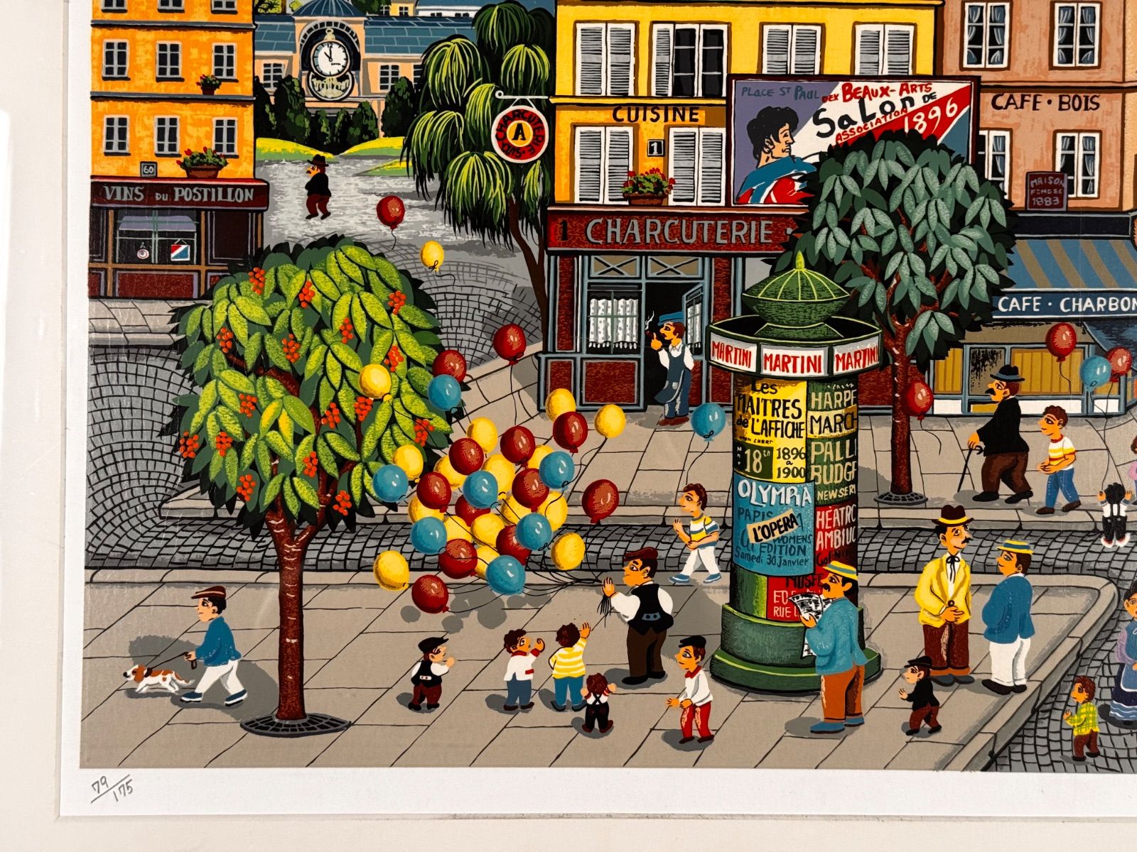 カシワ「Paris Street」版画 パリ街景 直筆サイン 額装 #370 ビン・カシワ「パリの街角」シルクスクリーン 20号 大作 直筆サイン