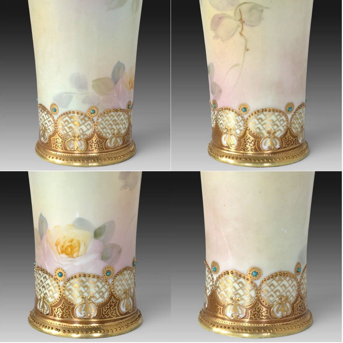 超美品 オールドノリタケ メイプルリーフ印 両耳飾り壺 薔薇文様