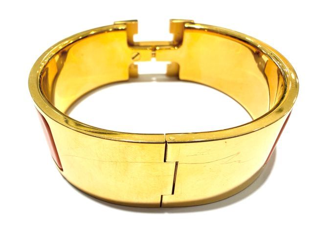 HERMES エルメス クリッククラックGM バングル エナメル/GP オレンジ