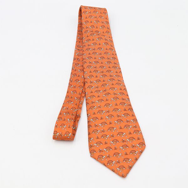 エルメス HERMES ネクタイ 7388 PA シルク100％ オレンジ カメ柄 【yy