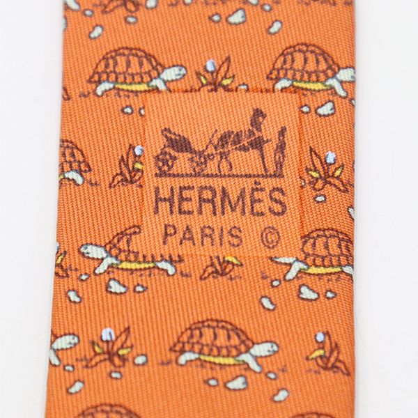 エルメス HERMES ネクタイ 7388 PA シルク100％ オレンジ カメ柄 【yy