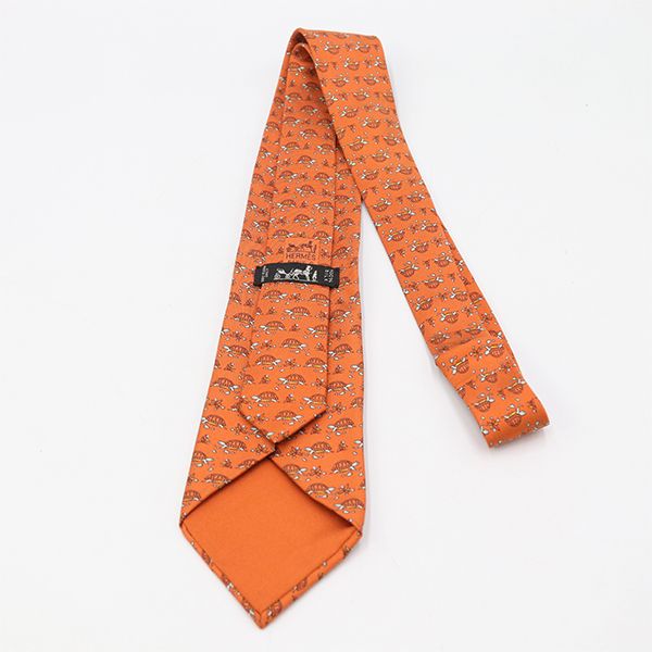 エルメス　ネクタイ エルメス HERMES ネクタイ 7388 PA シルク100％ オレンジ カメ柄 【yy