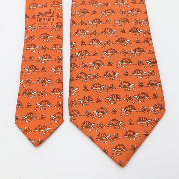 エルメス HERMES ネクタイ 7388 PA シルク100％ オレンジ カメ柄 【yy