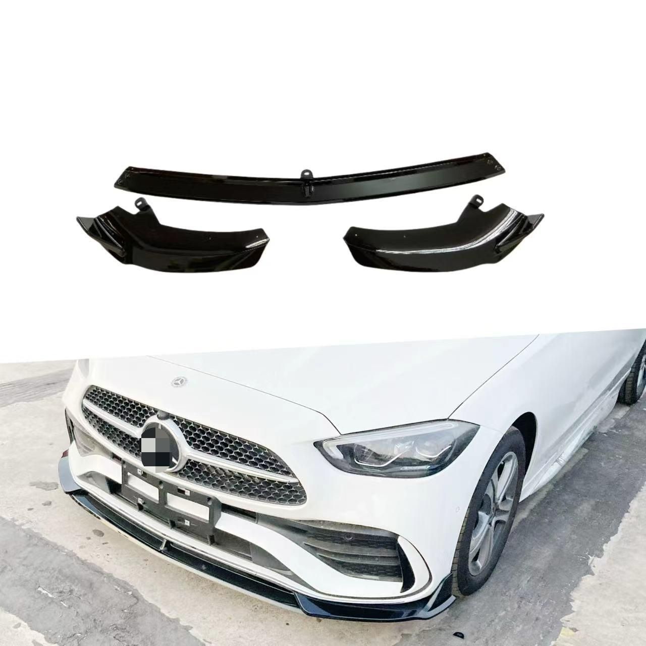 メルセデス・ベンツ Mercedes-Benz Cクラス C-Class W206 2022～2026年 フロントリップ 3分割 ABS製 グロスブラック／水圧転写仕上げ 外装ドレスアップ