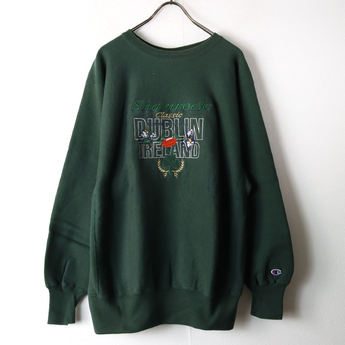 USA製 90s champion チャンピオン REVERSE WEAVE リバースウィーブ カレッジ 刺繍 グリーン 緑 XL/ 古着 ヴィンテージ