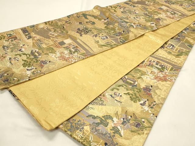 平和屋着物◎両面 全通柄袋帯 唐織 今昔物語地紙絵巻 王朝の美 金糸