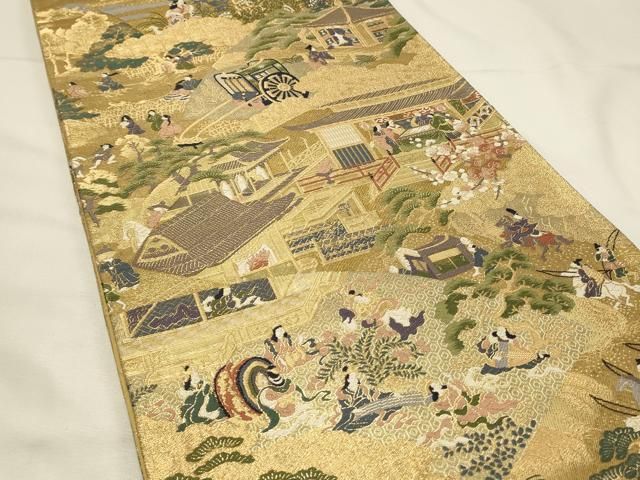 平和屋着物◎両面 全通柄袋帯 唐織 今昔物語地紙絵巻 王朝の美 金糸