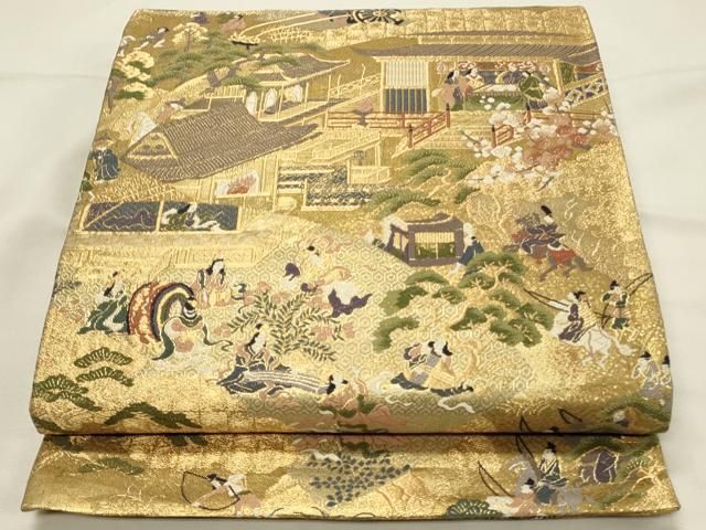 平和屋着物◎両面 全通柄袋帯 唐織 今昔物語地紙絵巻 王朝の美 金糸