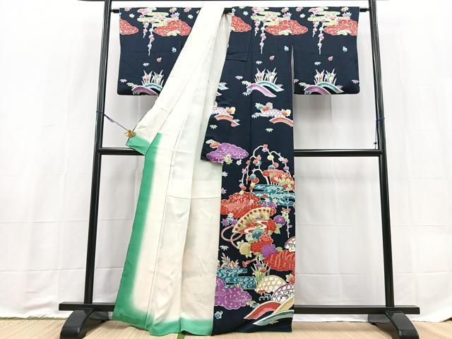 平和屋着物□訪問着 型染め 松竹梅吉祥花文 正絹 逸品 BAAX9198yc