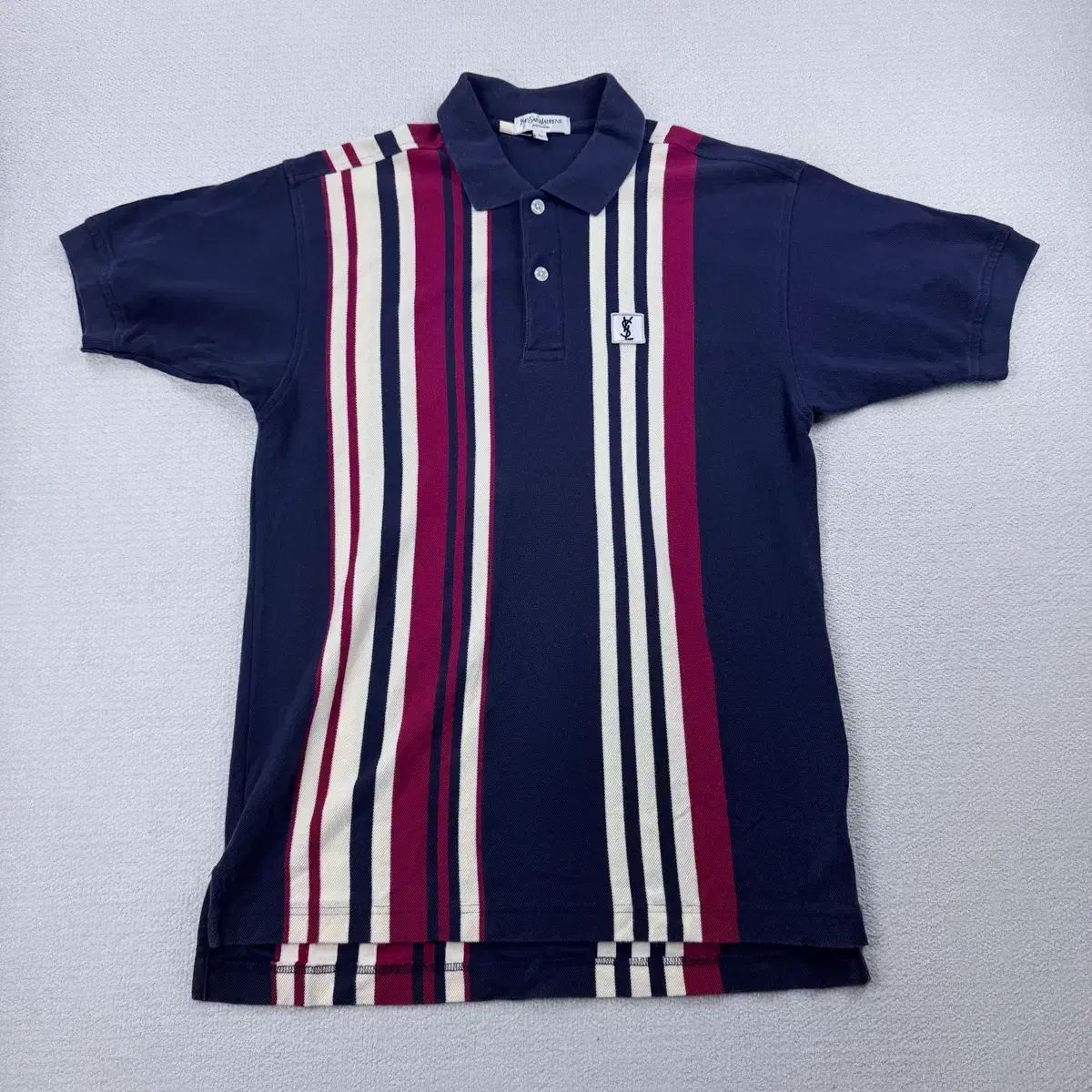YSL イヴ・サンローラン ストライプ ロゴ 半袖 ポロTシャツ
