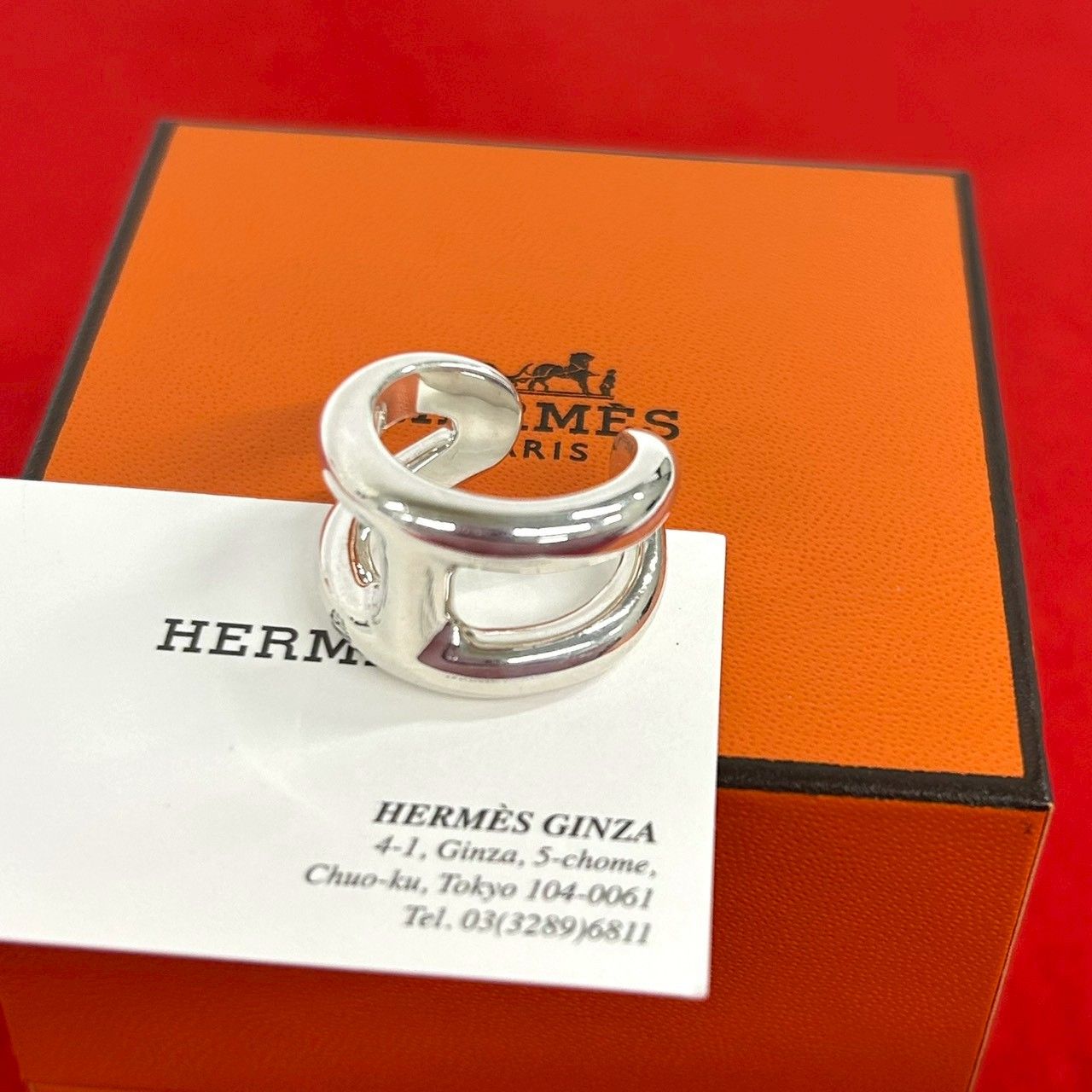 極 美品 箱付き HERMES エルメス オスモズ PM リング シルバー925 指輪