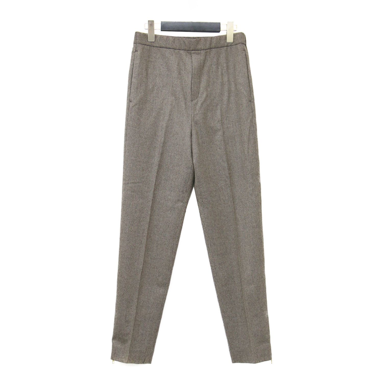 【美品】Deuxieme Classe ドゥーズィエム クラス パンツ ブラウン サイズ:36(S) スリット テーパードパンツ ハウンドトゥース ストレート センタープレス サイドジップ 総柄 ウエストゴム ウール 日本製【レディース】【中古】